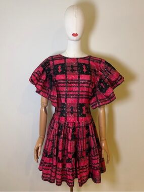 Rare TV Show Wardrobe Pink & Black Flutter Sleeve Lace-Up Mini Dress